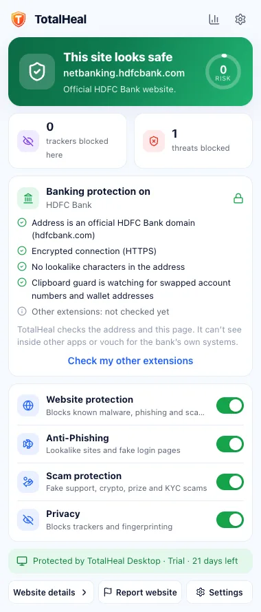 Extension popup in banking and payment mode